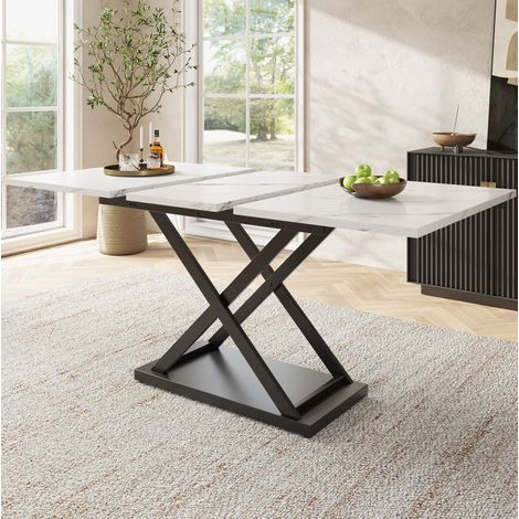 Mesa comedor extensible blanca patas cruzadas para hogar OKMYHOME (1/5)