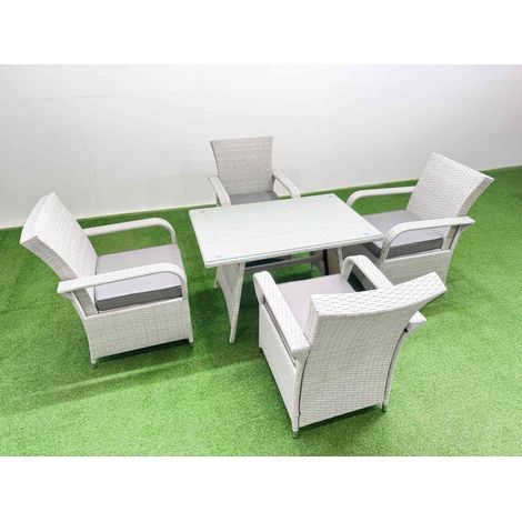 Fimous Outdoor Rattan Garden Furniture Set Patio 4 Chairs Plus Rectangular Dining Table Sets Light Grey Mixed (1/5)