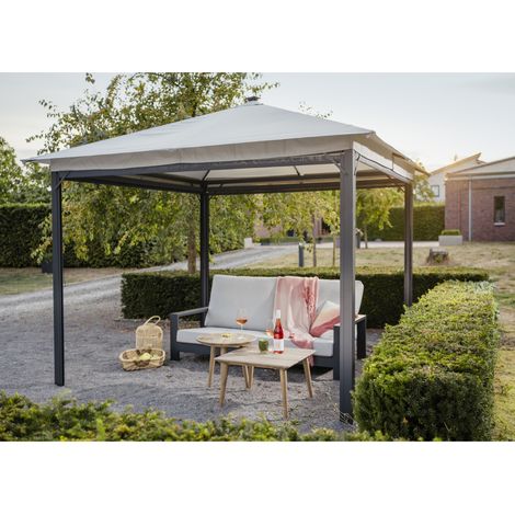 Leco Solar-Pavillon "Lina" mit LED-Beleuchtung und Gittergewebe-Rollos, lichtgrau, 300 x 300 x 261 cm (L x B x H)