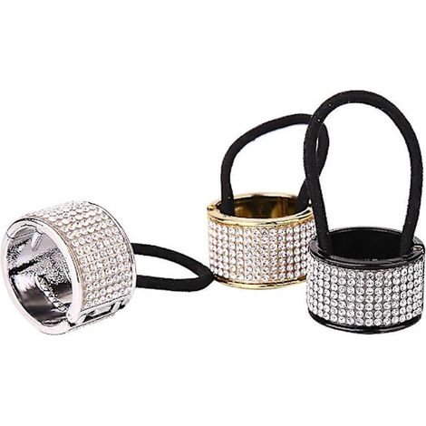 Élastique à cheveux gothique punk manchette strass scintillants, liens métalliques pour queue de cheval, bandeau élastique en corde (3 pièces, noir+or+argent) (1/5)