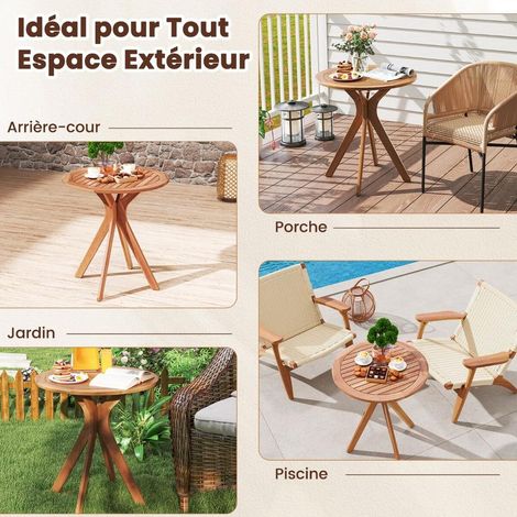 Weatherproof garden table made of acacia wood Round wooden table Side table Balcony table Bistro table (1/5)