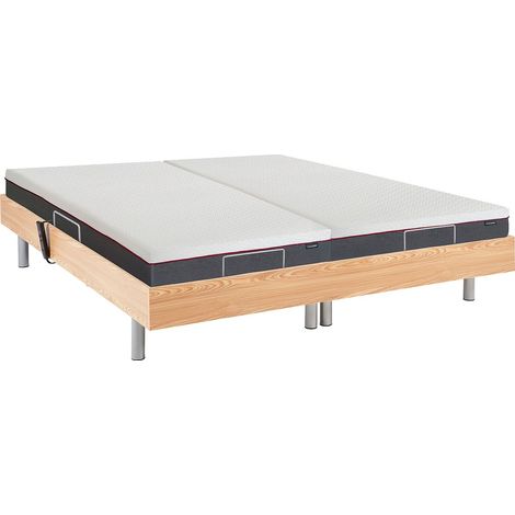 Lit électrique de relaxation tout plots + matelas mémoire de forme - 2 x 90 x 200 cm - Chêne - ATRIDE de YSMÉE (1/3)