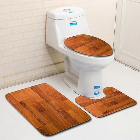 Tapis de sol de toilette vintage en bois, trois pièces, accessoires de décoration pour salle de bain, salon, chambre, tapis de porte