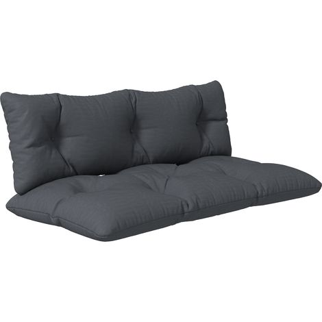 Set di 2 cuscini per panchine da esterno: 1 cuscino per la seduta e 1 cuscino per lo schienale, in poliestere grigio idrorepellente.