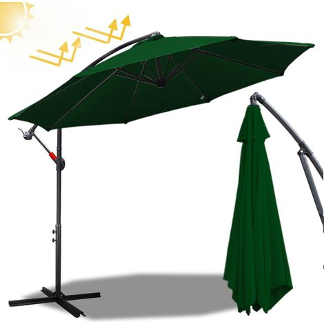 1 Parasol Solaire LED, Diamètre 350 Cm, Aluminium, Manivelle, Support, Jardin, Terrasse