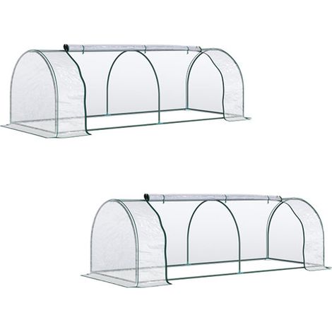 2er-Set gewächshaus  Treibhaus mit Tür, Frühbeet, Pflanzenaufzucht, Stahl PVC, 250x100x80cm