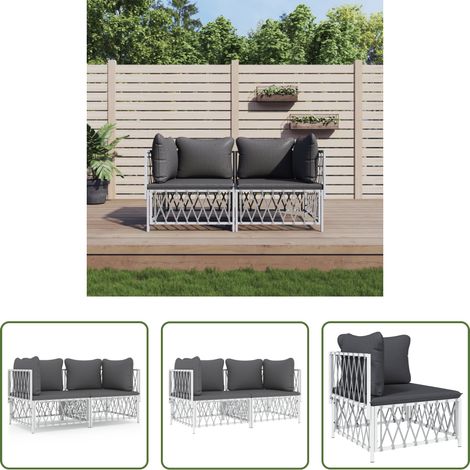 Gartenlounge - 2-tlg. Garten-Lounge-Set mit Kissen Weiß Stahl (1/5)