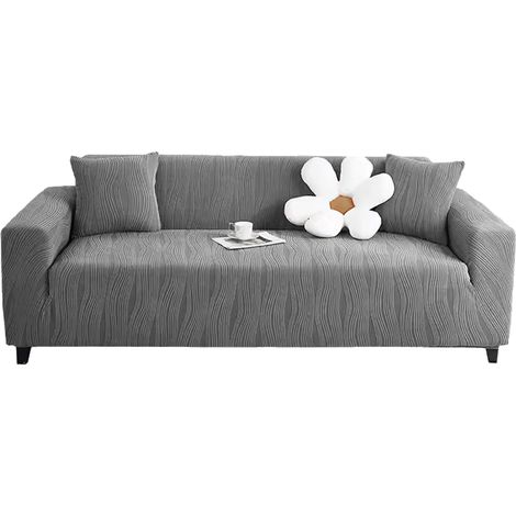 Housse Canapé - 4 Places - Velours Jacquard Épais - Antidérapant - Gris Foncé