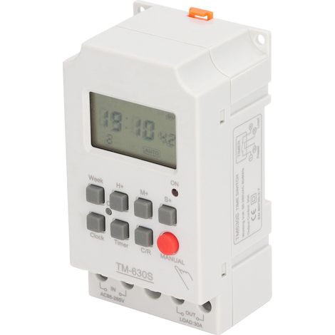 Interrupteur horaire numérique 30A AC85-265V, relais temporisé programmable hebdomadaire, sortie haute tension TM-630S-K, avec batterie intégrée (1/5)