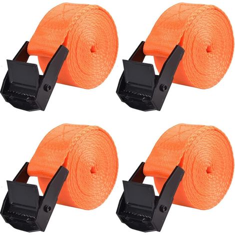 Sangles d'arrimage 4 pièces 1m avec boucle à came, capacité de charge 200kg, orange