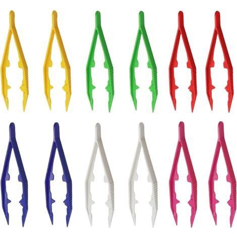 BUNTHAUS Lot de 12 pinces multicolores en plastique avec pointe dentelée, pince à épiler Easy Grip de 10 cm pour ramasser facilement de petits objets et accessoires de puzzle DIY (1/5)
