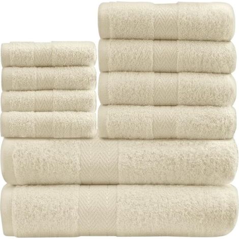 Lot de 10 Serviettes, 100% Coton, 450 g/m², Absorbantes, Lavables 40°C, Salle de Bain (1/5)