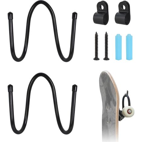 2 Pièces Support Mural pour Planche à roulettes, Présentoirs Rangement pour Support d'Affichage de Skateboard Réglable avec Vis, pour épée, Guitare, Longboard, Snowboards, Skis Nautiques (1/5)