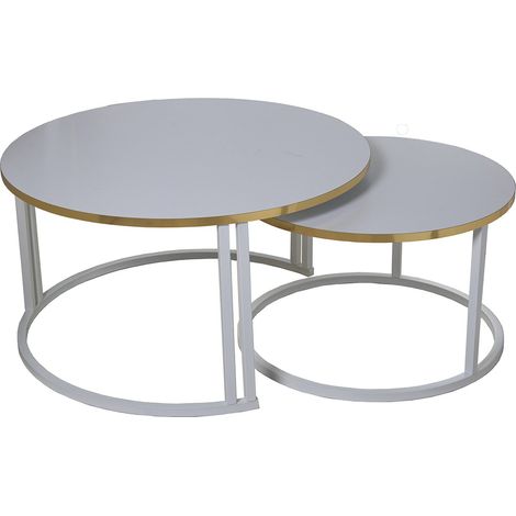 Table gigogne blanc doré élégance moderne - Blanc alpin avec bordure dorée (1/4)