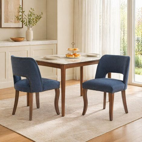 Set de 2 sillas de comedor 58 x 51 x 82,5 cm de tela azul FloraGrace (1/5)