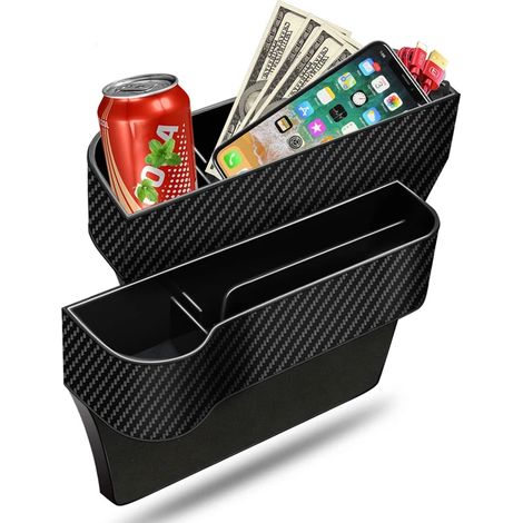 (1 paire noire) Organisateur de remplissage d'espace entre les sièges avant de voiture, boîte de rangement et console en plastique de qualité supérieure avec porte-gobelets (1/5)