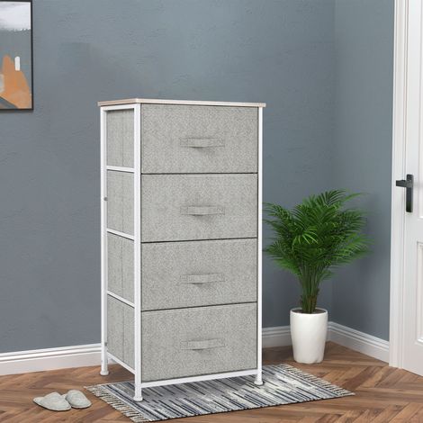 Commode en Tissu Meuble de Rangement 4 tiroirs chiffonnier dim. dim. 45L x 30l x 92H cm Cadre en métal
