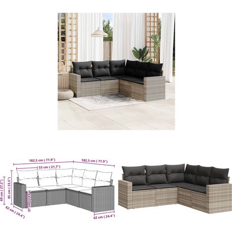 5-tlg. Garten-Sofagarnitur mit Kissen Hellgrau Poly Rattan - Gartenmöbel - Outdoor Möbel - Rattan Sofa - Lounge Set - Esstischgarnitur - Home & Living (1/3)