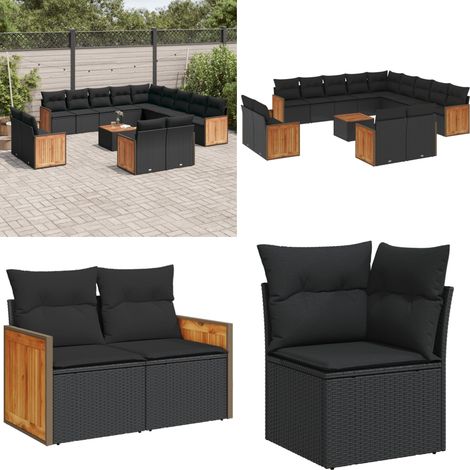 14-tlg. Garten-Sofagarnitur mit Kissen Schwarz Poly Rattan - Gartenmöbel Set - Rattan Möbel - Outdoor Möbel - Lounge Set - Esstisch - Home & Living (1/5)