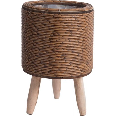 Support Pour Plantes - Support En Bois Et Rotin Synthétique - Pied Haut Design Nordique - Pour Pot De Bonsaï Ou Plante D’intérieur - 1 Pièce (1/5)