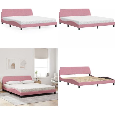 Lit avec matelas rose 180x200 cm velours - Lit Double - Lit Plateforme - Lit Design - Lit Velours - Literie - Home & Living (1/5)