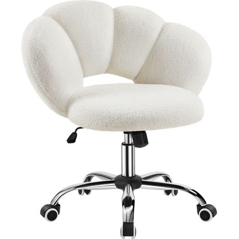 Yaheetech Sedia da Ufficio Scrivania Bianca Cameretta Imbottita Senza Braccioli Ergonomica con Ruote Girevole, Schienale Design a Nuvola in Tessuto Bouclé, Altezza Regolabile (1/5)