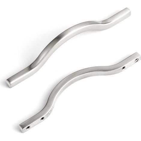 Poignées de meuble profil bas en laiton brossé, entraxe double (3,8''/5''), en alliage de zinc — Pour tiroirs, placards et armoires — Lot de 6 (1/5)