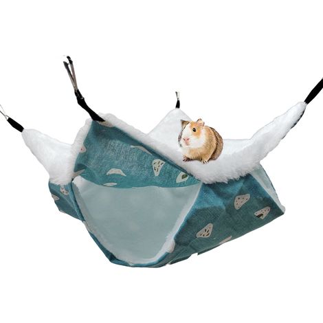 1 hamac pour petits animaux, double couche, 35 x 35 cm, en ouate polaire et lin, avec crochets métalliques, pour cage de hamster ou furet (1/5)