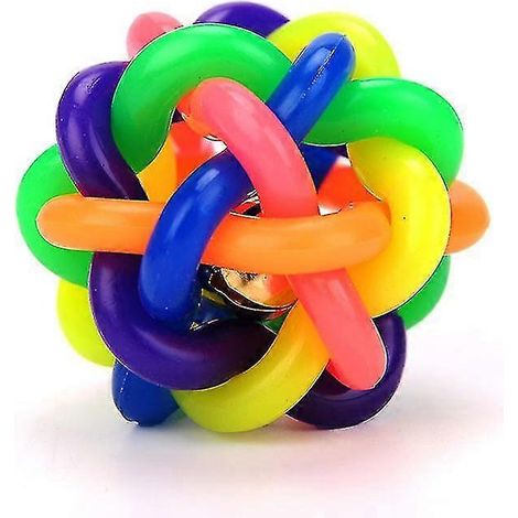 Balle à clochette colorée tissée de 7,5 cm, jouet pour chien avec son et son, balle en caoutchouc arc-en-ciel pour animaux de compagnie (1/2)
