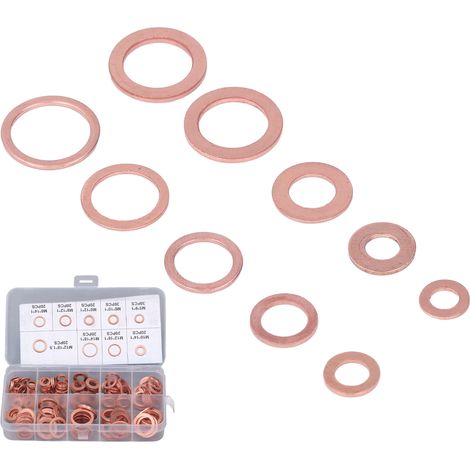 200 joints de bouchon de vidange d'huile en cuivre rouge pour traitement thermique, 9 types de rondelles d'étanchéité M5-14