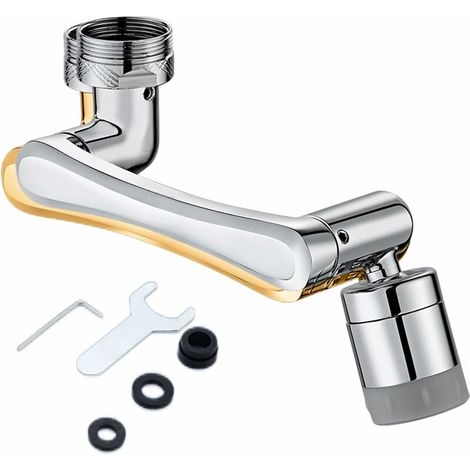 Rallonge de robinet pivotante pour robinets de cuisine, salle de bain et jardin, rénovation, rallonge de robinet en laiton massif, bec de robinet pivotant à 1420°, aérateur (1 pièce) (1/5)
