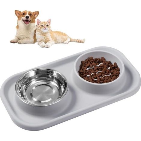 Gamelle Chien Anti Glouton, Gamelle Chien INOX Gamelle Anti Glouton Petit Chien,Bol à Nourriture Lente avec Tapis Anti-éclaboussures (1/4)