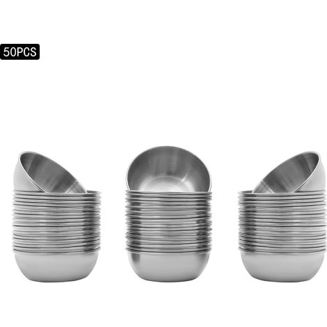 50 coupelles à sauce en métal, diamètre 8,3 cm, rondes, en acier inoxydable, coupelles à condiments, mini assiettes, petits plats de service, petits bols à sushi, accessoires de cuisine et de fête (ar