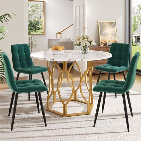 Ensemble table et chaises salle à manger 100 cm, plateau laqué brillant structure métal robuste (1/5)