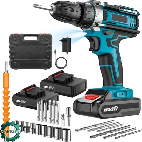 Manuzen Perceuse visseuse Sans Fil Puissant Avec Double Vitesse Et Deux Batteries