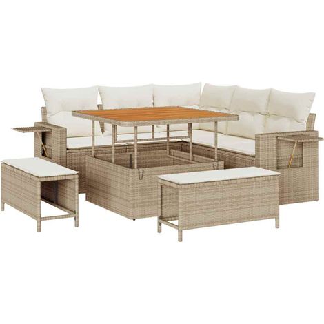 Maison Exclusive - Conjunto de sofás de jardín 9 pcs Beige y Crem