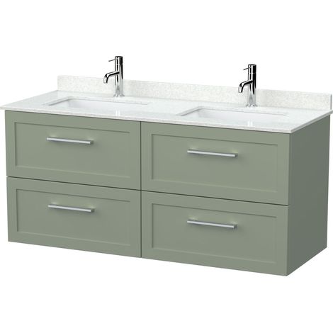 Stonnall Traditional Wall Hung 4 Drawer Vanity Unit with Laminate Worktop, 1200mm, Reed Green