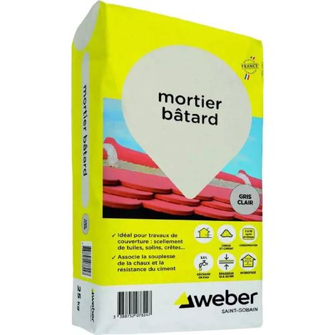 Weber Saint-Gobain Mortier bâtard pour maçonnerie 25 kg - chaux pour travaux de couverture, tuiles (1/3)