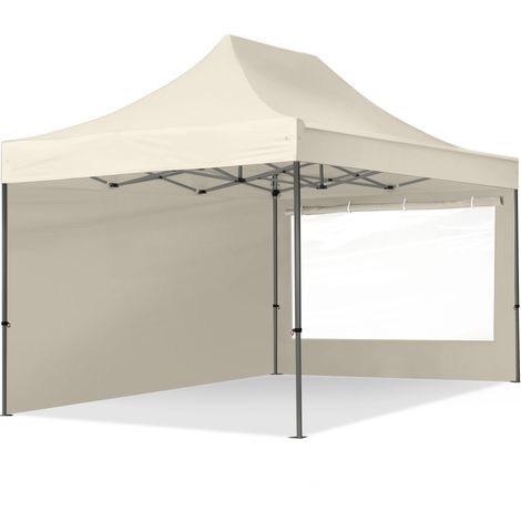 3x4.5m Pop Up Gazebo PREMIUM Steel 40 mm, incl. Sidewalls with Panorama Windows, cream High Performance Polyester approx. 350g/m²