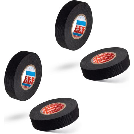 4 Rolls Wiring Harness Tape, 1.9cm x 15M Heat-Resistant Adhesive Cloth Fabric Tape Cable Looms, Reduce Noise Heat-Resistant Adhesive Tape Black (1/5)