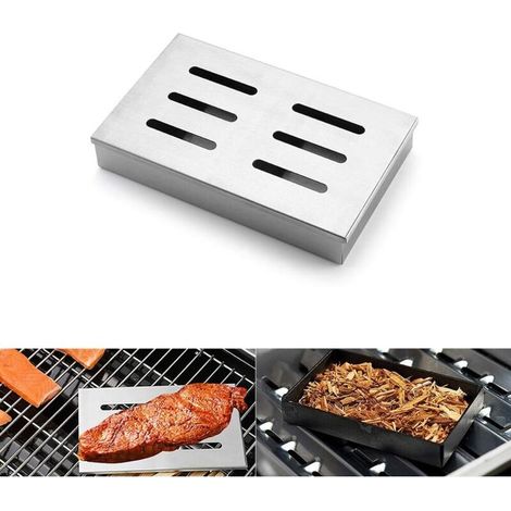 RHG Boîte de Fumeur en Acier Inoxydable, Copeaux de Fumage avec Couvercle à Charnière pour Barbecue