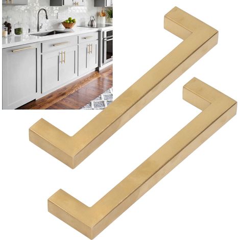 Tiradores para puertas de cocina, juego de 4, acero inoxidable color oro, 128 mm, repuesto para tiradores de armarios, cocinas y alacenas. (1/5)