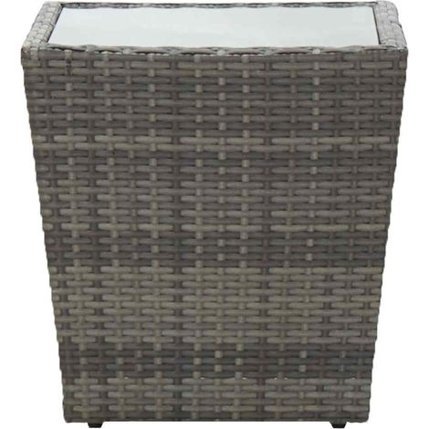 vidaXL Mesa de centro ratán PE y vidrio templado gris 41,5x41,5x43 cm (1/2)