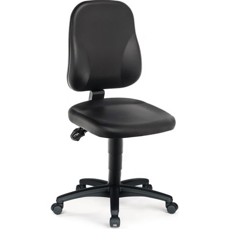 Sedia da lavoro girevole con rivestimento in similpelle nera, altezza regolabile 450-620 mm