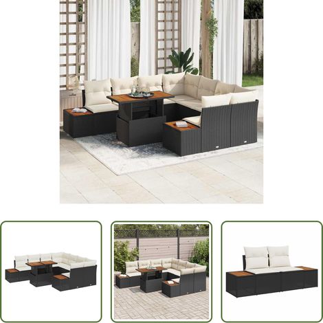 Salle à manger extérieure - Ensemble de salle à manger pour jardin 9 pcs Noir et Beige (1/5)