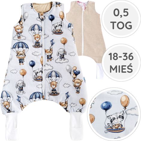 BabyU, gigoteuse d'été avec chaussettes intégrées et double fermeture éclair, 0,5 TOG, 18-36 mois (1/5)