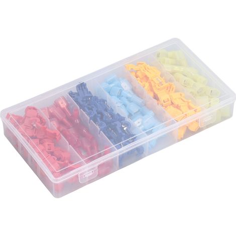 Kit de raccords électriques T à dénudage rapide, bornes mâles à fourche isolées, assortiment de connecteurs à sertir pour câblage automobile et bricolage (1/5)