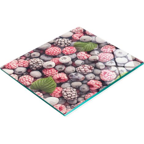 Planche à découper décorative en verre trempé, motif fruits des bois gelés, 60 x 52 cm (1/5)