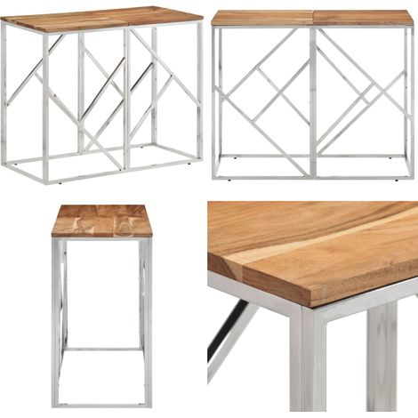 Table console argenté acier inoxydable et bois massif d'acacia - Table Basse - Table D'appoint - Table Console - Meubles Salon - Décoration Intérieur - Home & Living (1/5)