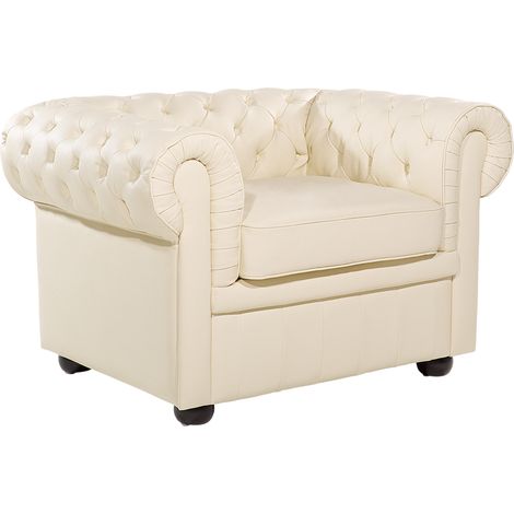 Sillón moderno clásico con capitoné reposabrazos curvados beige claro Chesterfield